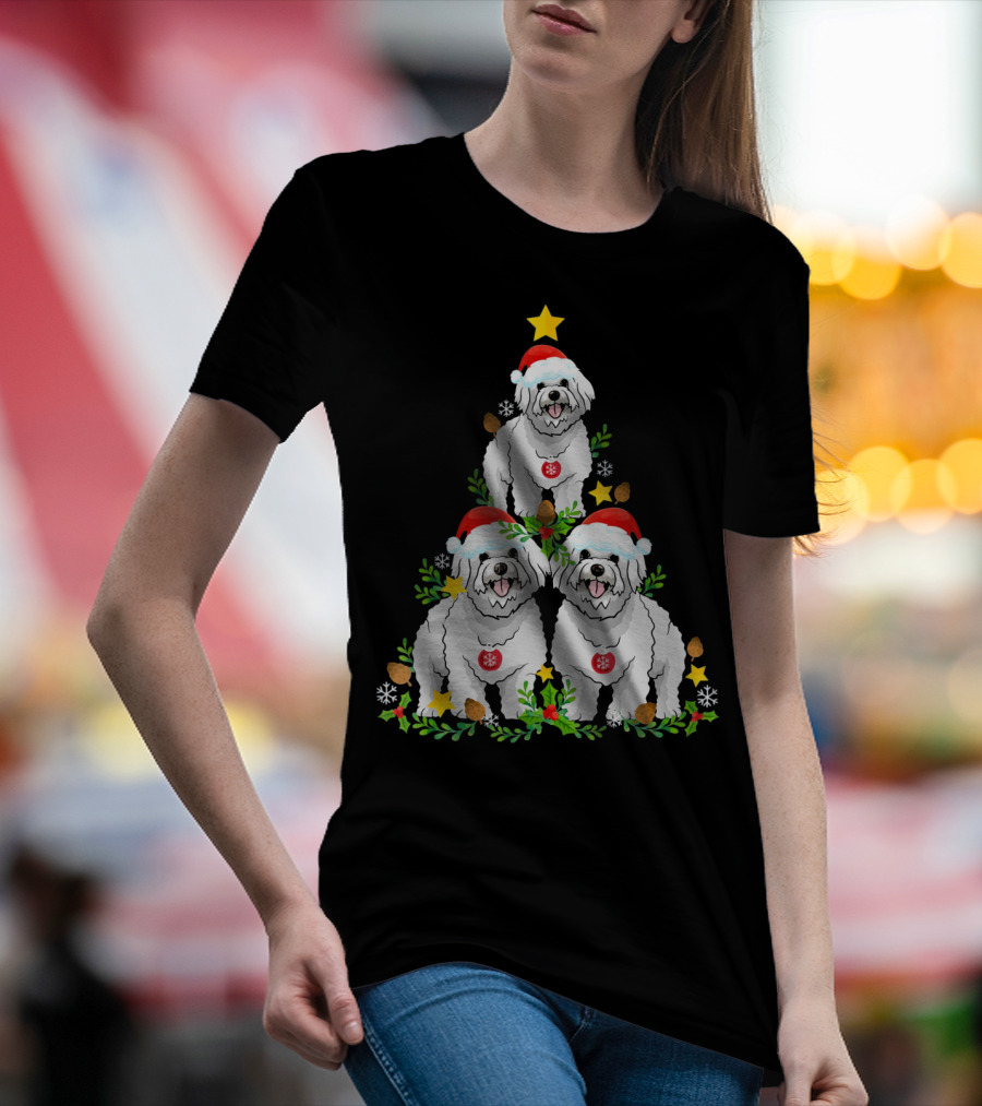 Funny Havanese Dogs Wearing Santa Hats Forming Christmas Tree T-Shirt