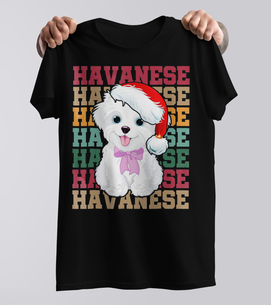 Havanese Dog In Santa Hat T-Shirt