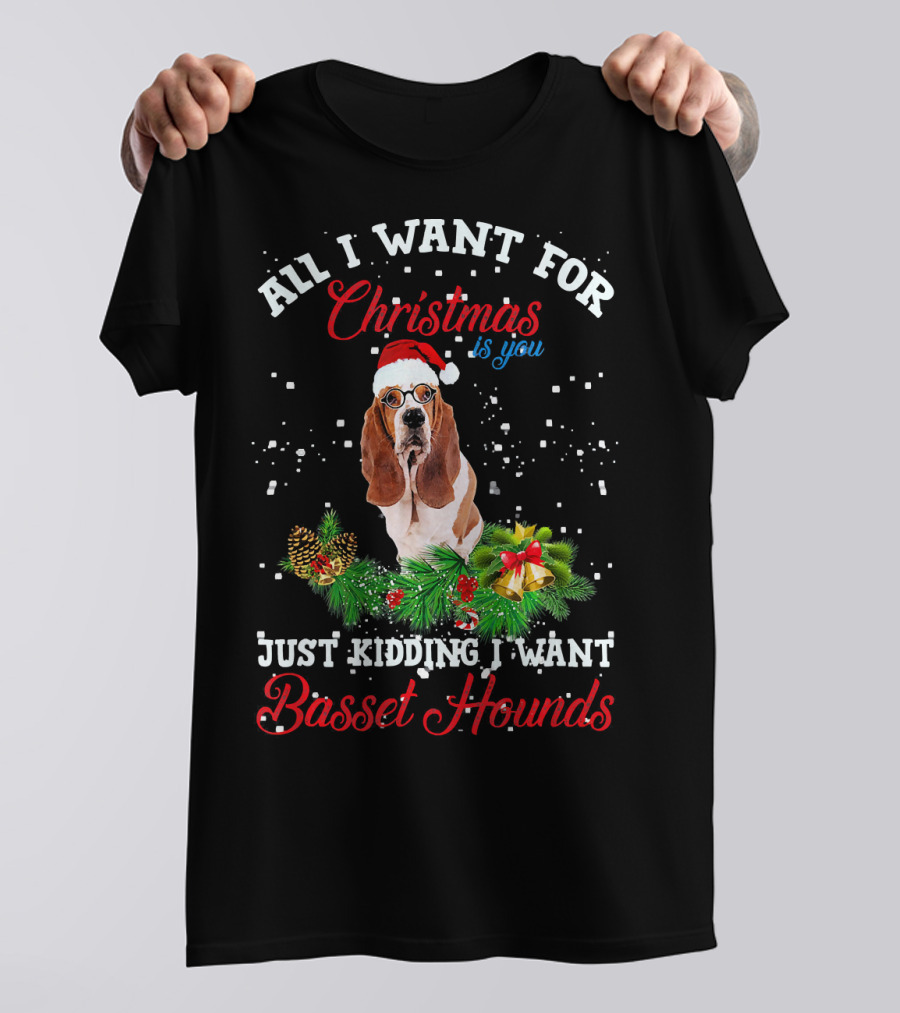 All I Want For Christmas Is You Just Kidding I Want Basset Hounds T-Shirt