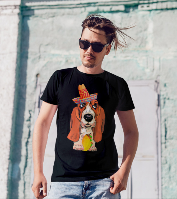 Sombrero Basset Hound Taco Mexican T-Shirt