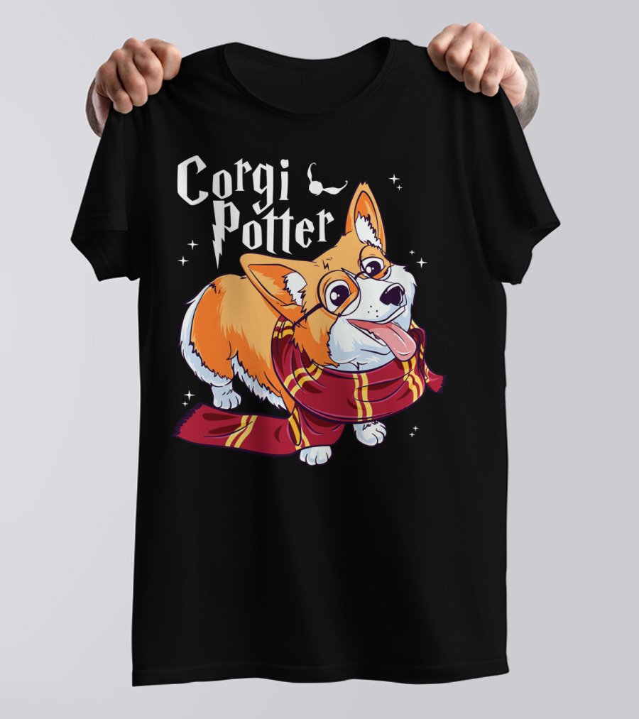 Corgi Potter Harry Pawter Cute Corgi Dog In Scarf T-Shirt