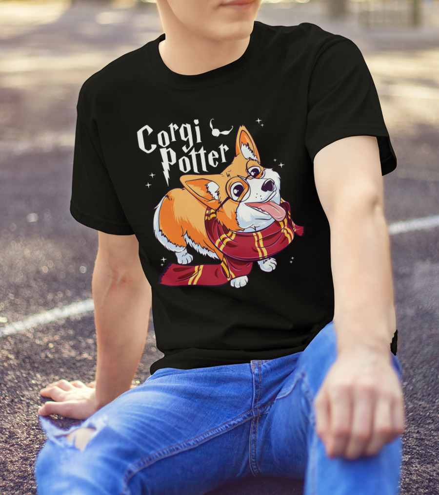 Corgi Potter Harry Pawter Cute Corgi Dog In Scarf T-Shirt