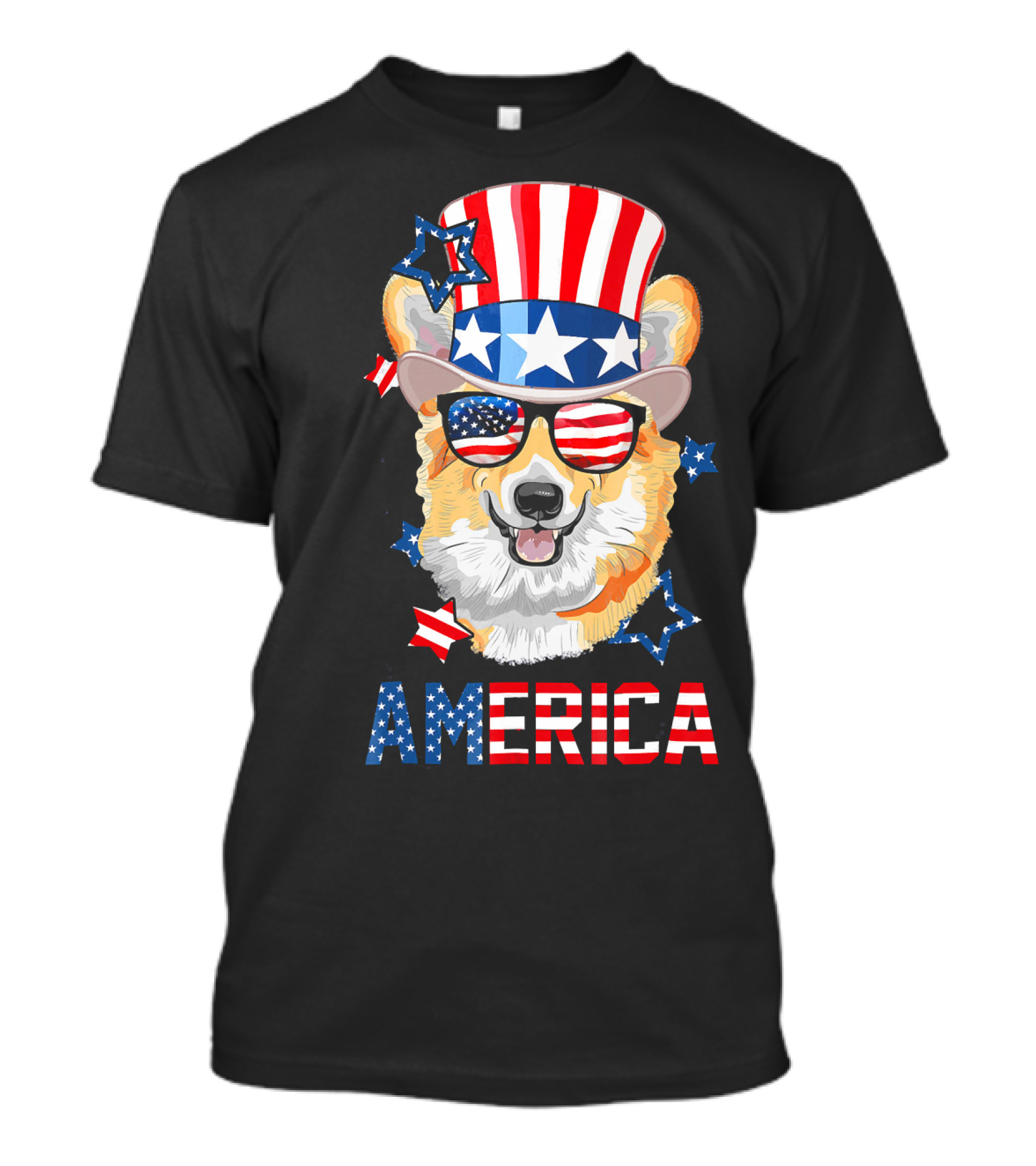 Patriotic America Corgi With Stars And Stripes Hat And Sunglasses T-Shirt