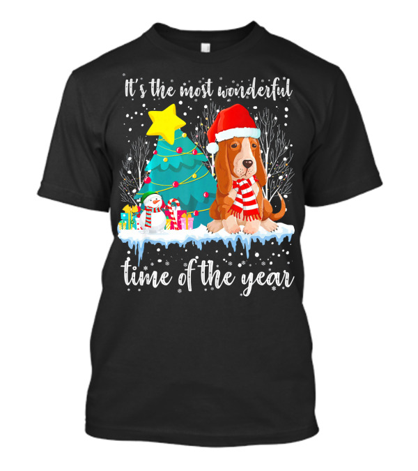It's The Most Wonderful Time Of The Year Basset Hound Christmas Scene T-Shirt