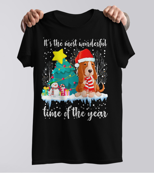 It's The Most Wonderful Time Of The Year Basset Hound Christmas Scene T-Shirt