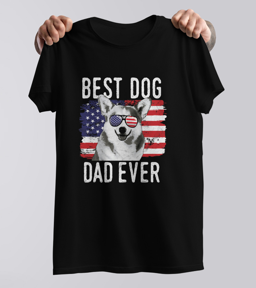 Best Dog Dad Ever American Flag Sunglasses Corgi T-Shirt