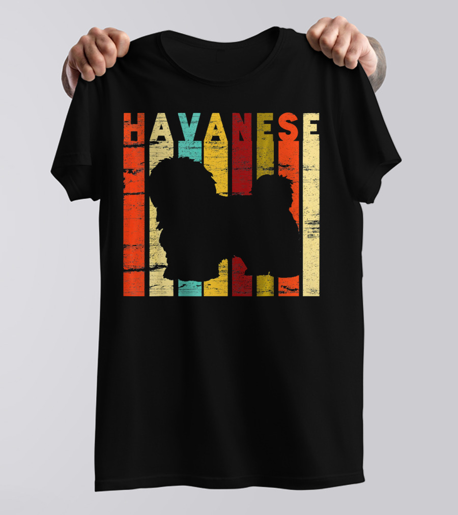 Retro Havanese Silhouette Vintage Stripes T-Shirt