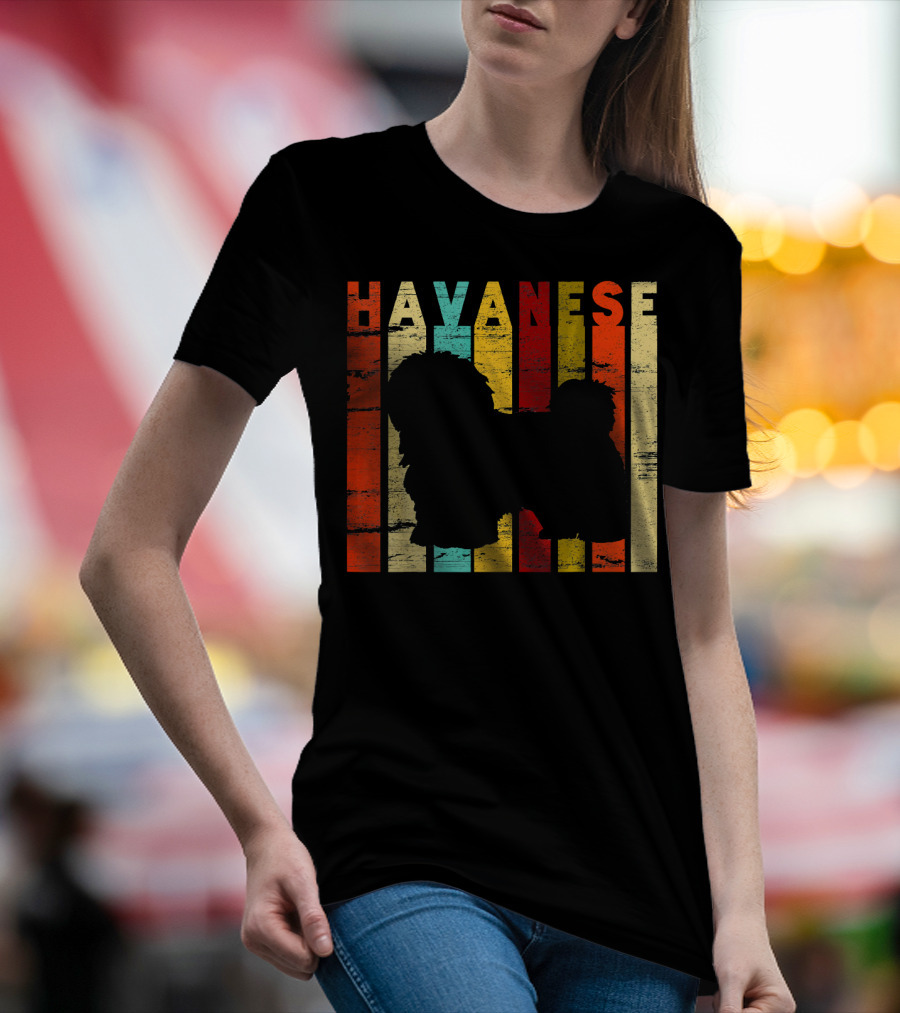 Retro Havanese Silhouette Vintage Stripes T-Shirt