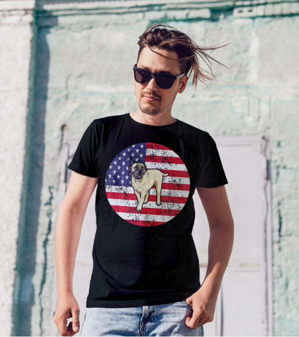 4th Of July American Flag Bull Dog T-Shirt