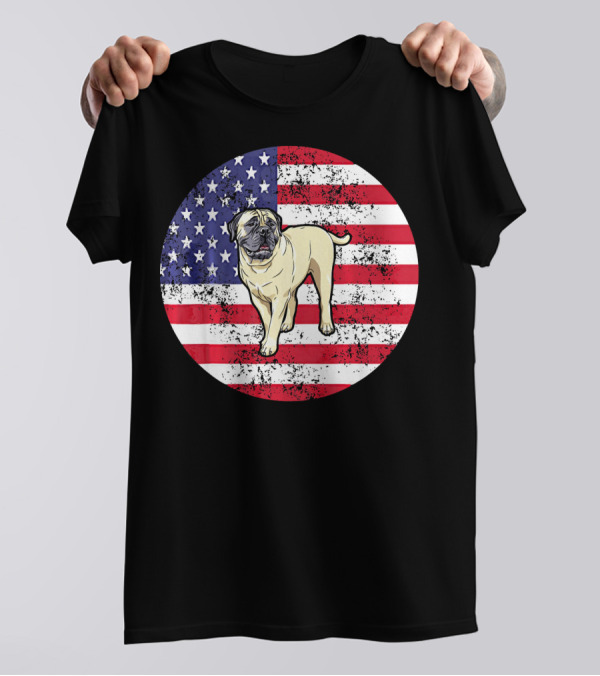 4th Of July American Flag Bull Dog T-Shirt