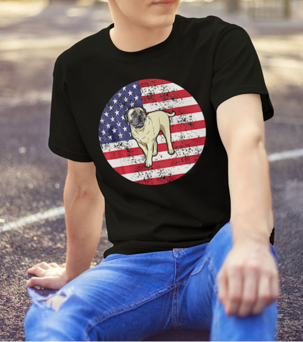 4th Of July American Flag Bull Dog T-Shirt