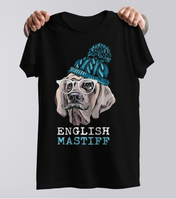 English Mastiff In Glasses And Beanie T-Shirt