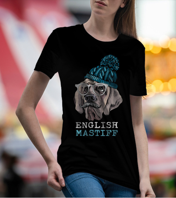 English Mastiff In Glasses And Beanie T-Shirt