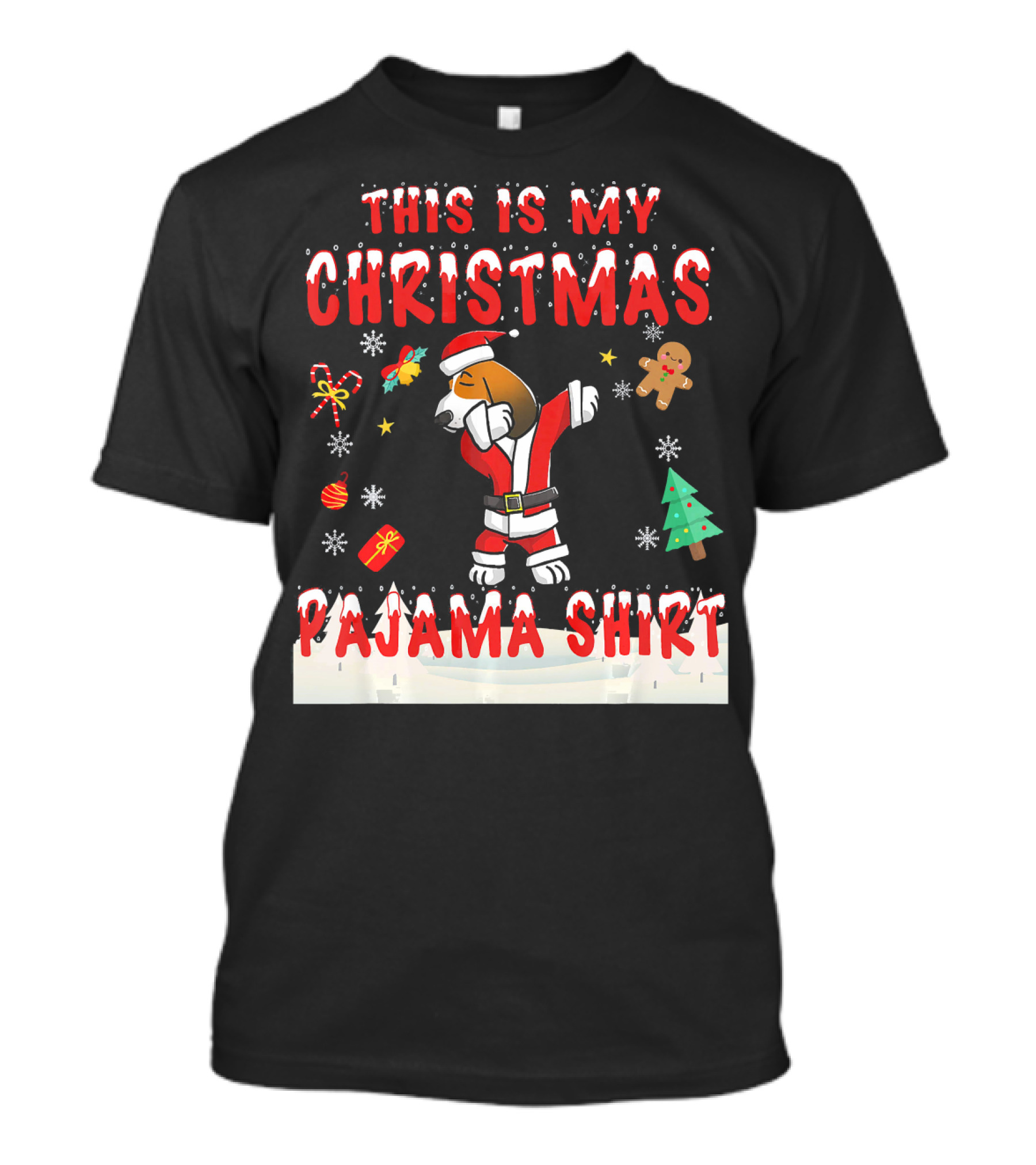 THIS IS MY CHRISTMAS PAJAMA SHIRT Basset Santa Dabbing Pajamas T-Shirt