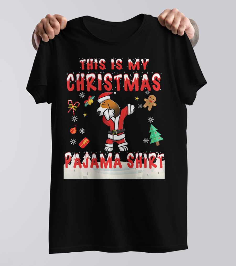 THIS IS MY CHRISTMAS PAJAMA SHIRT Basset Santa Dabbing Pajamas T-Shirt