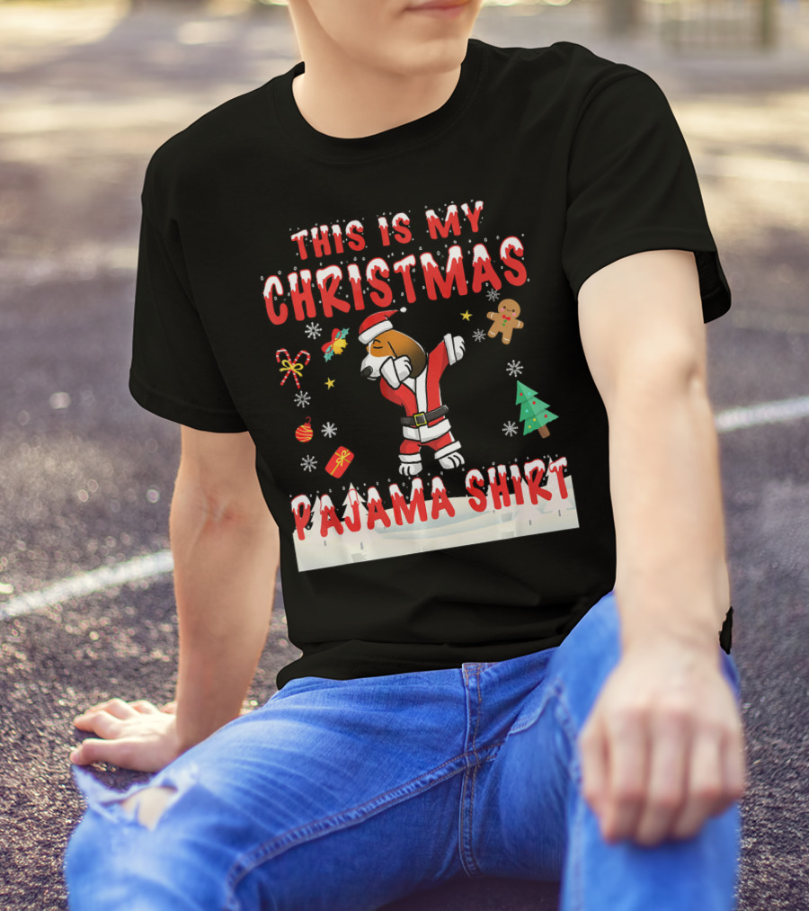 THIS IS MY CHRISTMAS PAJAMA SHIRT Basset Santa Dabbing Pajamas T-Shirt