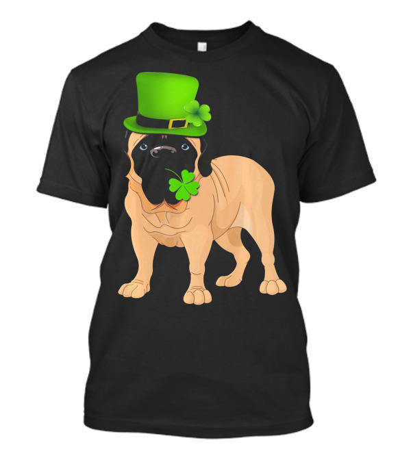 St Patricks Day English Mastiff Dog With Shamrock And Green Hat T-Shirt