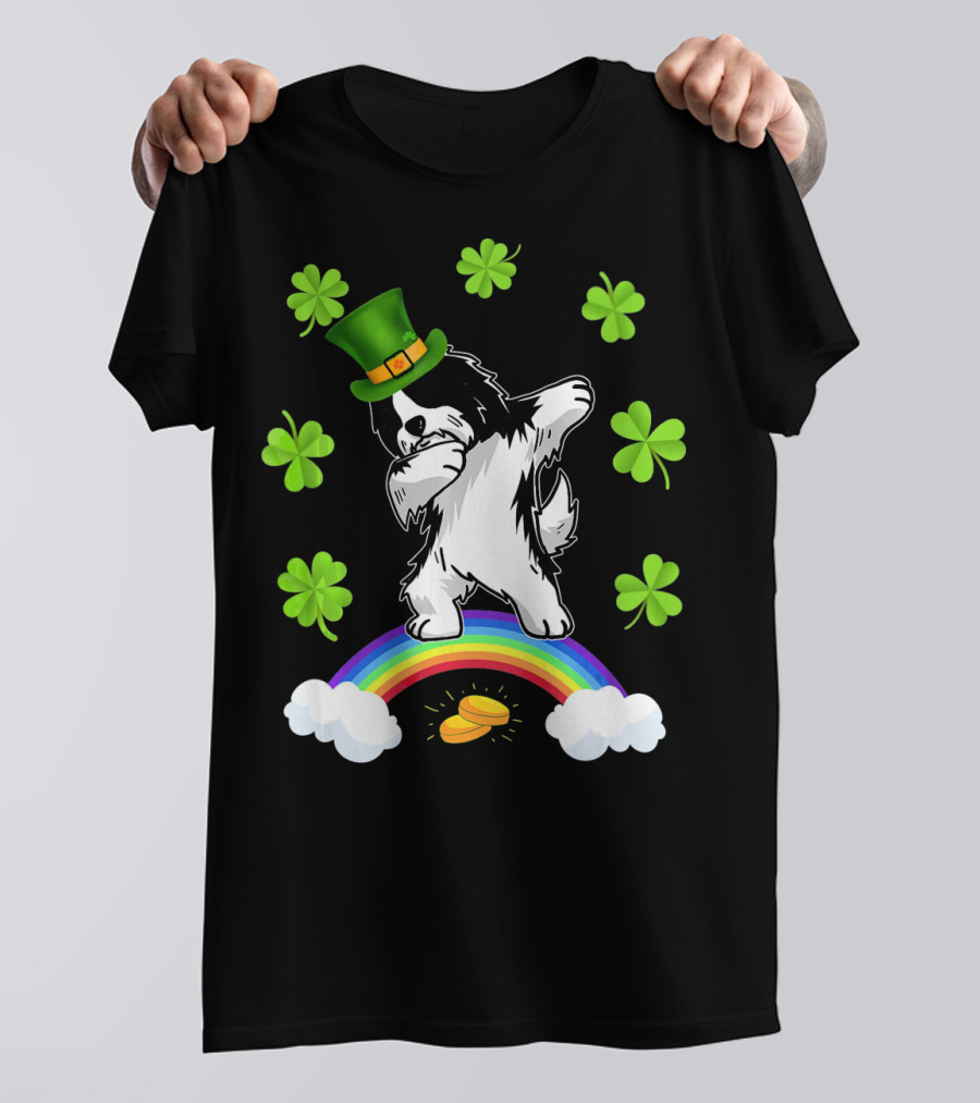 St Patricks Day Dabbing Irish Dog With Shamrocks And Rainbow T-Shirt