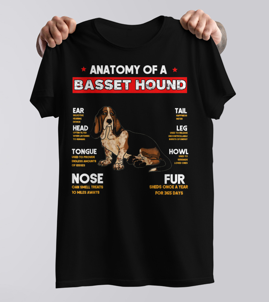 Anatomy Of A Basset Hound Ear Nose Tail Tongue Howl Fur Head Leg Dog Lovers T-Shirt