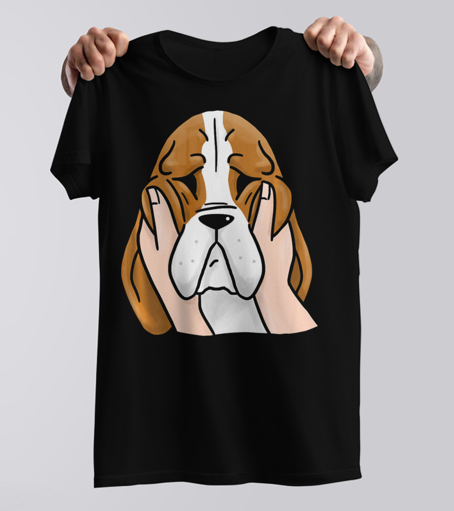 Basset Hound Chubby Cheeks Adorable Dog Face With Hands T-Shirt