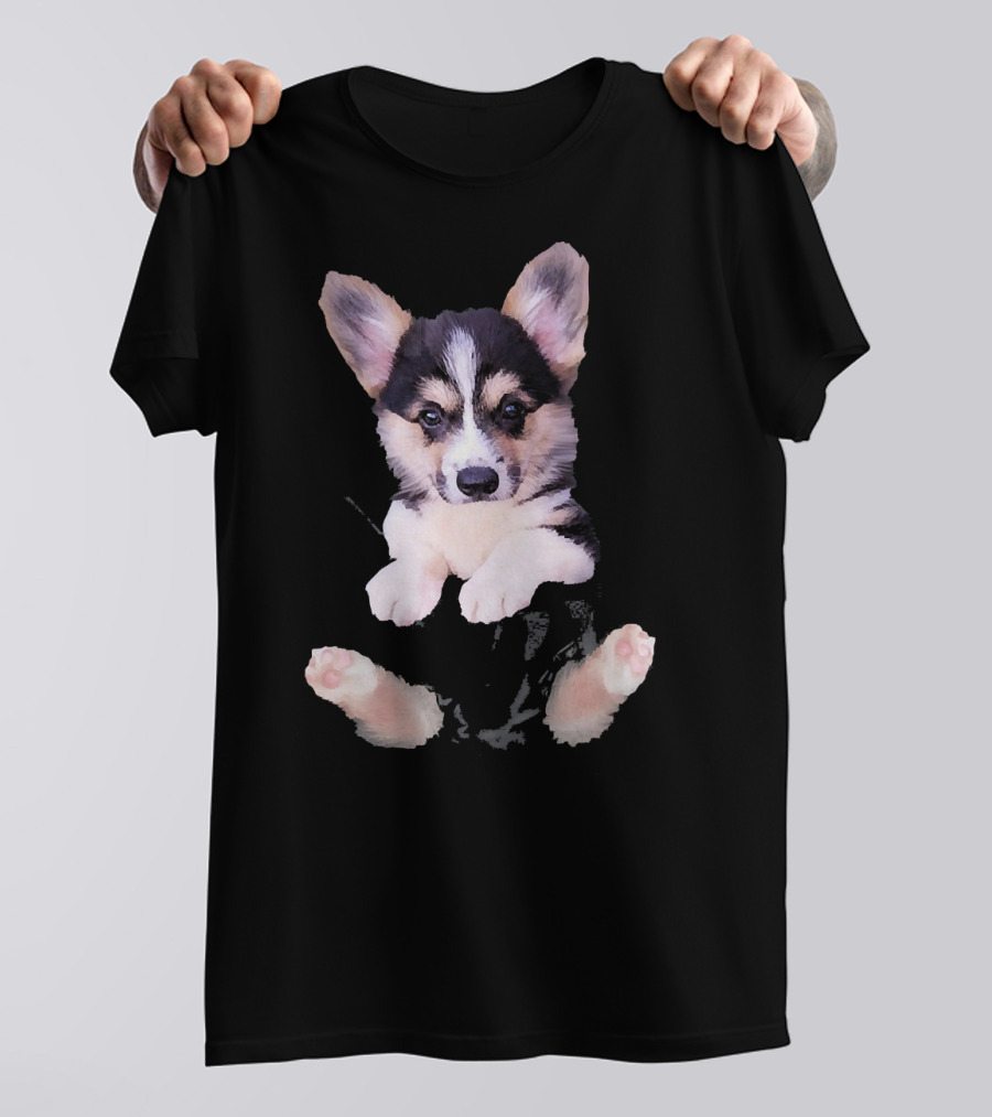 Corgi Puppy In A Pocket T-Shirt