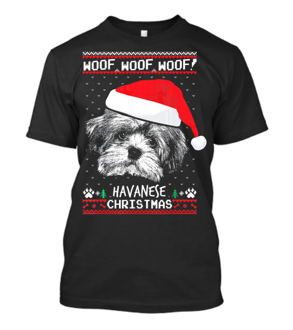 Havanese Woof Woof Woof Christmas Santa Hat T-Shirt