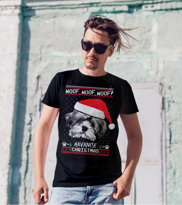 Havanese Woof Woof Woof Christmas Santa Hat T-Shirt