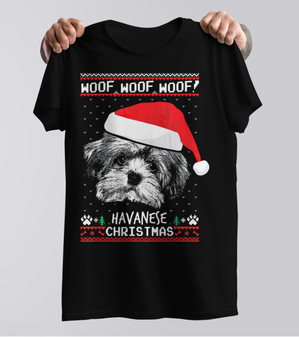 Havanese Woof Woof Woof Christmas Santa Hat T-Shirt