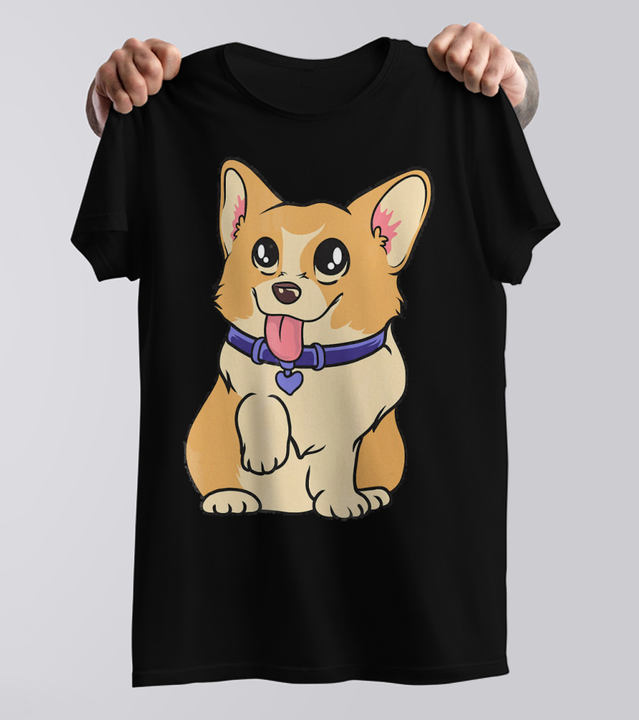 Cute Kawaii Corgi With Heart Collar Tongue Out T-Shirt