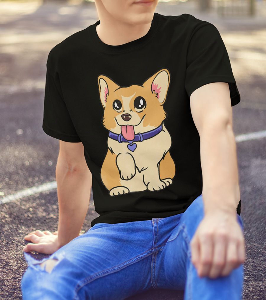 Cute Kawaii Corgi With Heart Collar Tongue Out T-Shirt