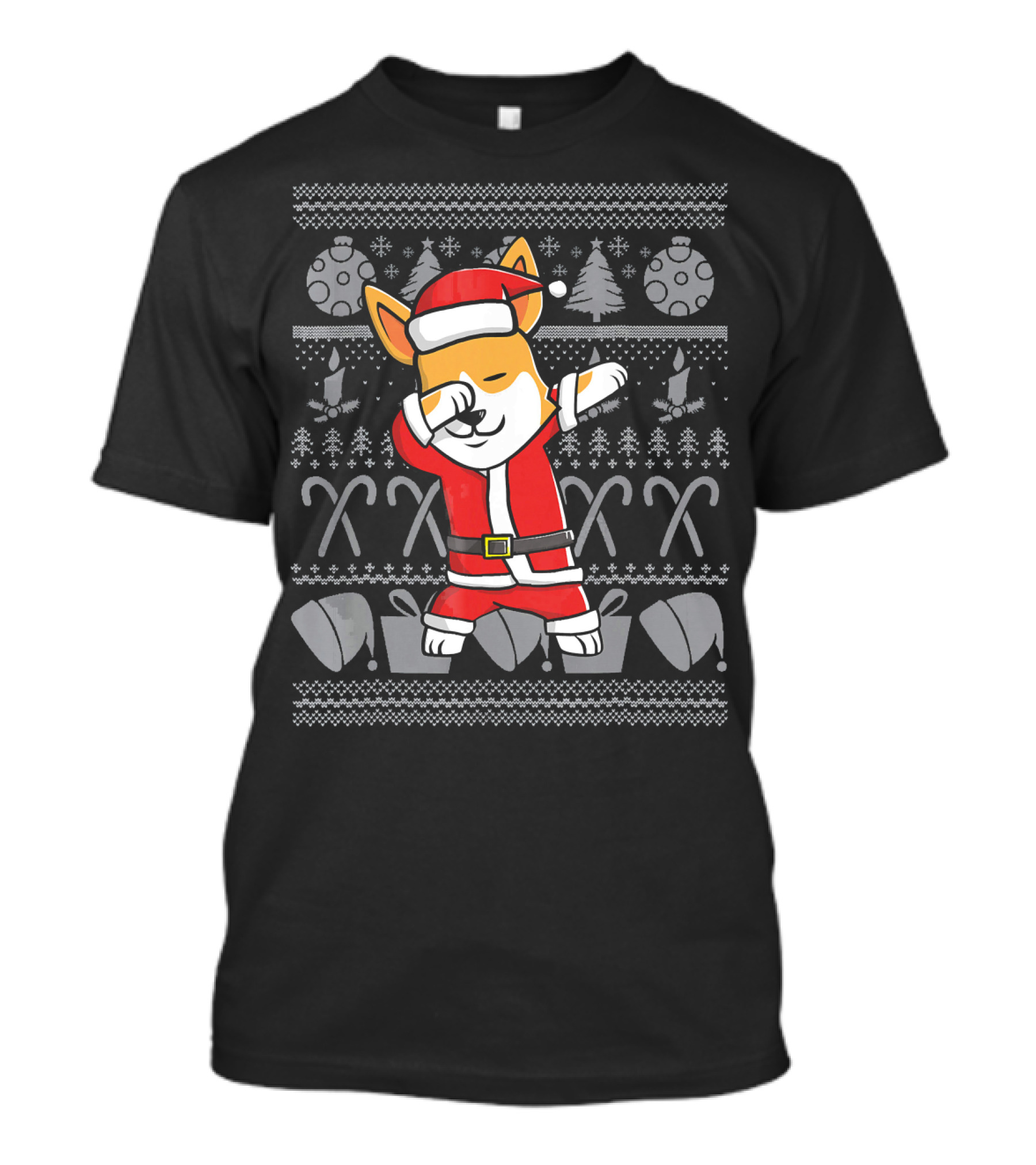 Santa Corgi Dog Dabbing Christmas Ugly T-Shirt