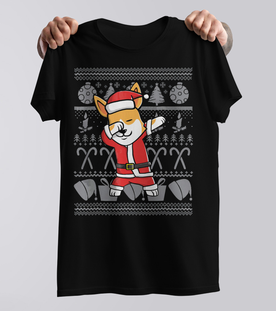 Santa Corgi Dog Dabbing Christmas Ugly T-Shirt