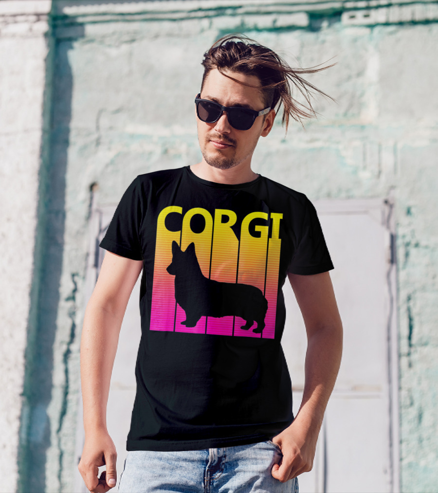Vintage Corgi Silhouette Retro Sunset T-Shirt