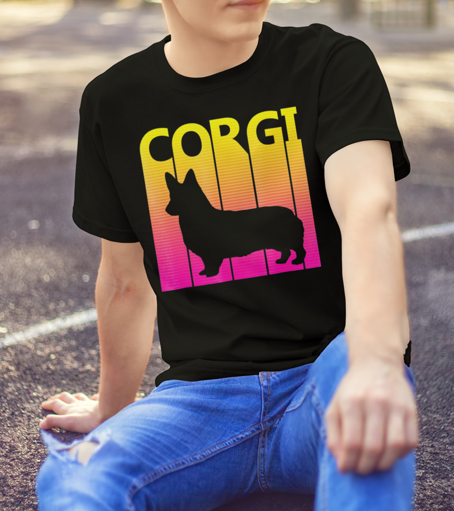 Vintage Corgi Silhouette Retro Sunset T-Shirt