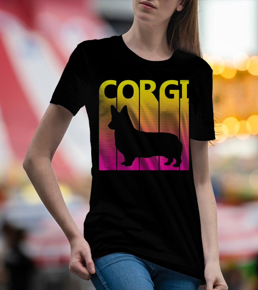 Vintage Corgi Silhouette Retro Sunset T-Shirt
