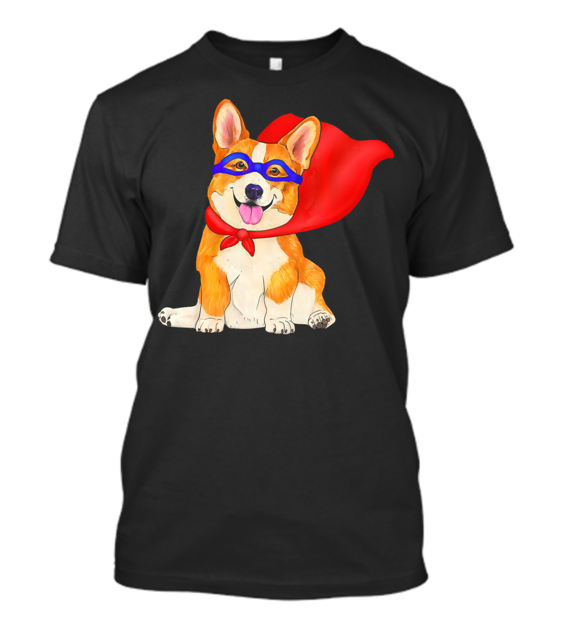Super Hero Corgi Cute Dog In Red Cape And Blue Mask T-Shirt