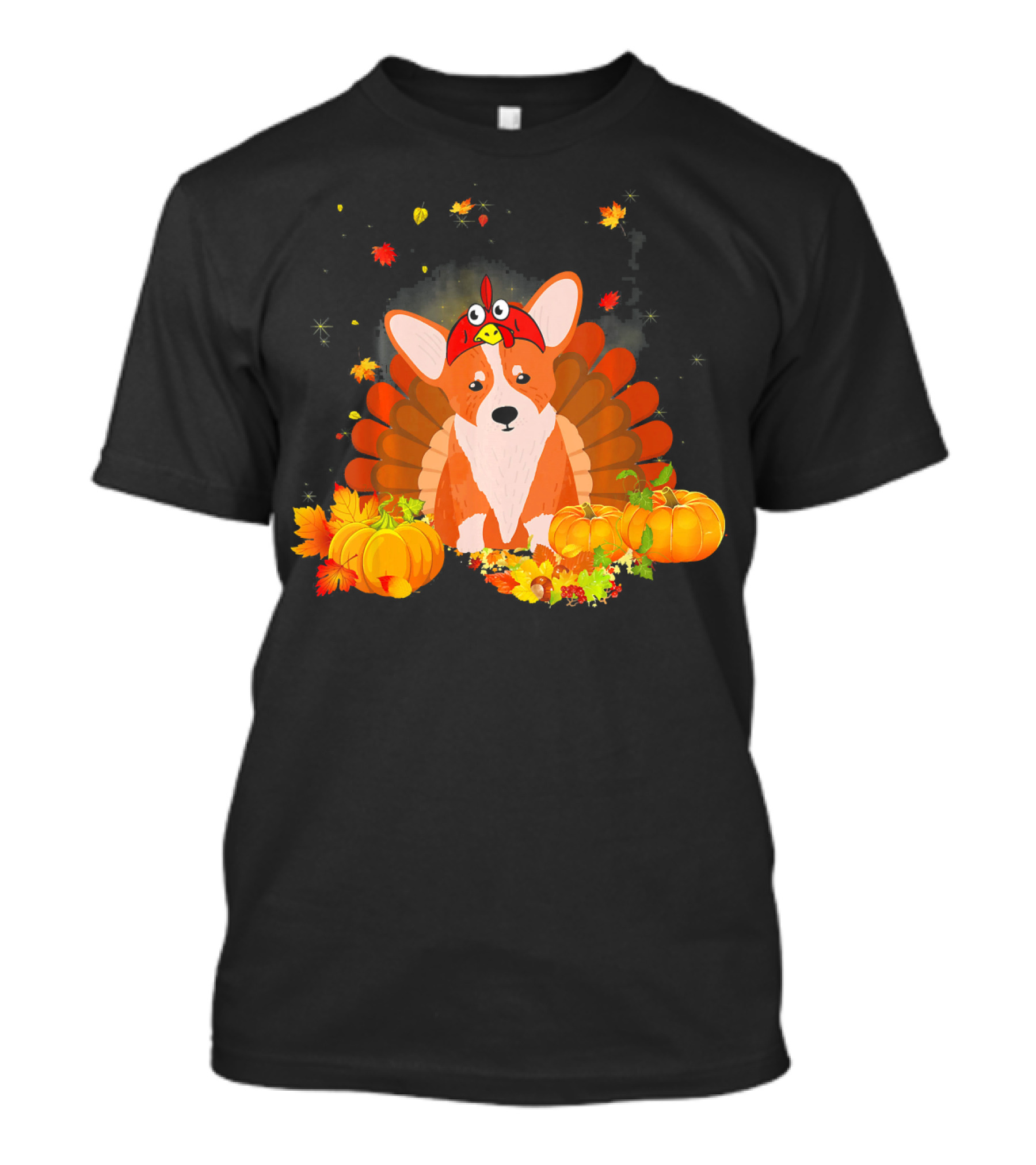 Welsh Corgi Turkey Thanksgiving Dog Surrounded By Pumpkins And Leaves T-Shirt