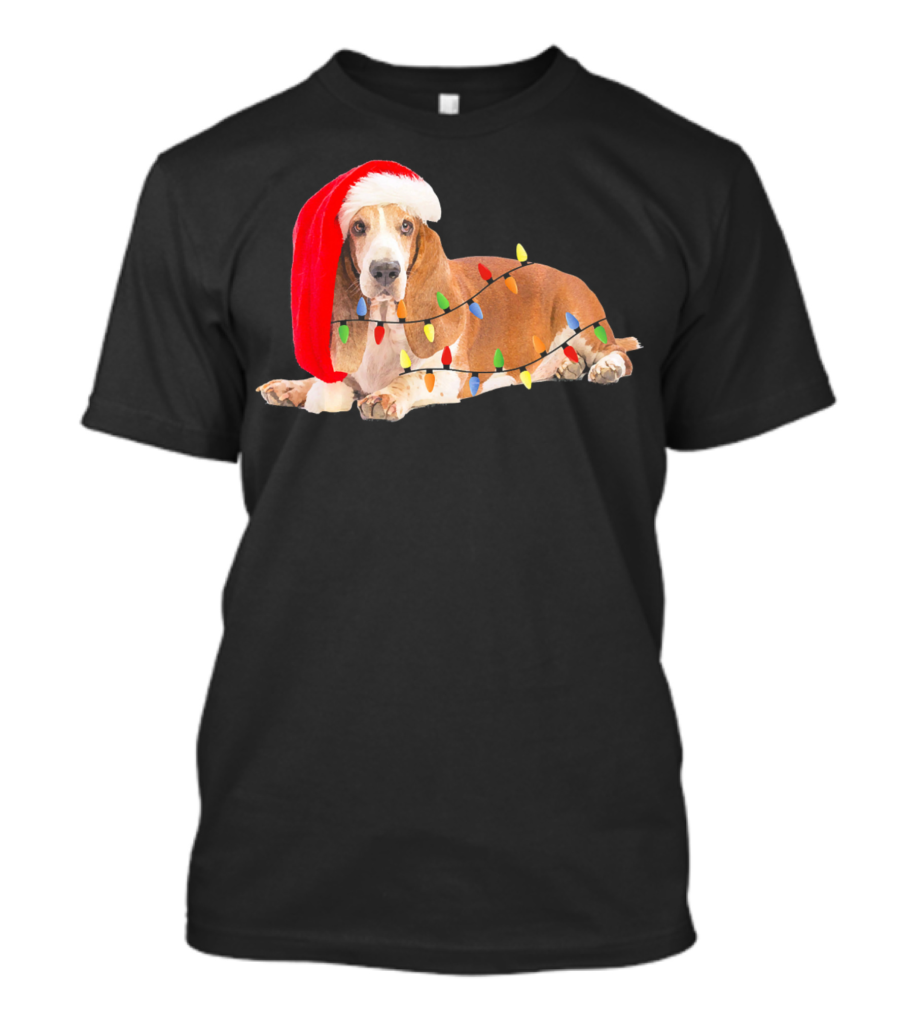Basset Hound Christmas Santa Lights Dog T-Shirt