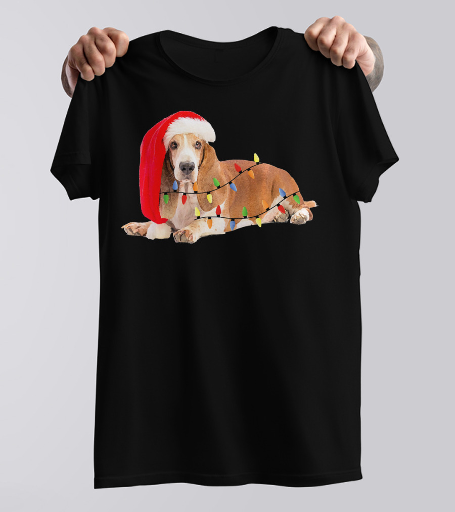 Basset Hound Christmas Santa Lights Dog T-Shirt