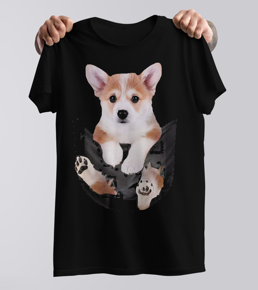 Tiny Dog Funny Cute Corgi In Pocket T-Shirt