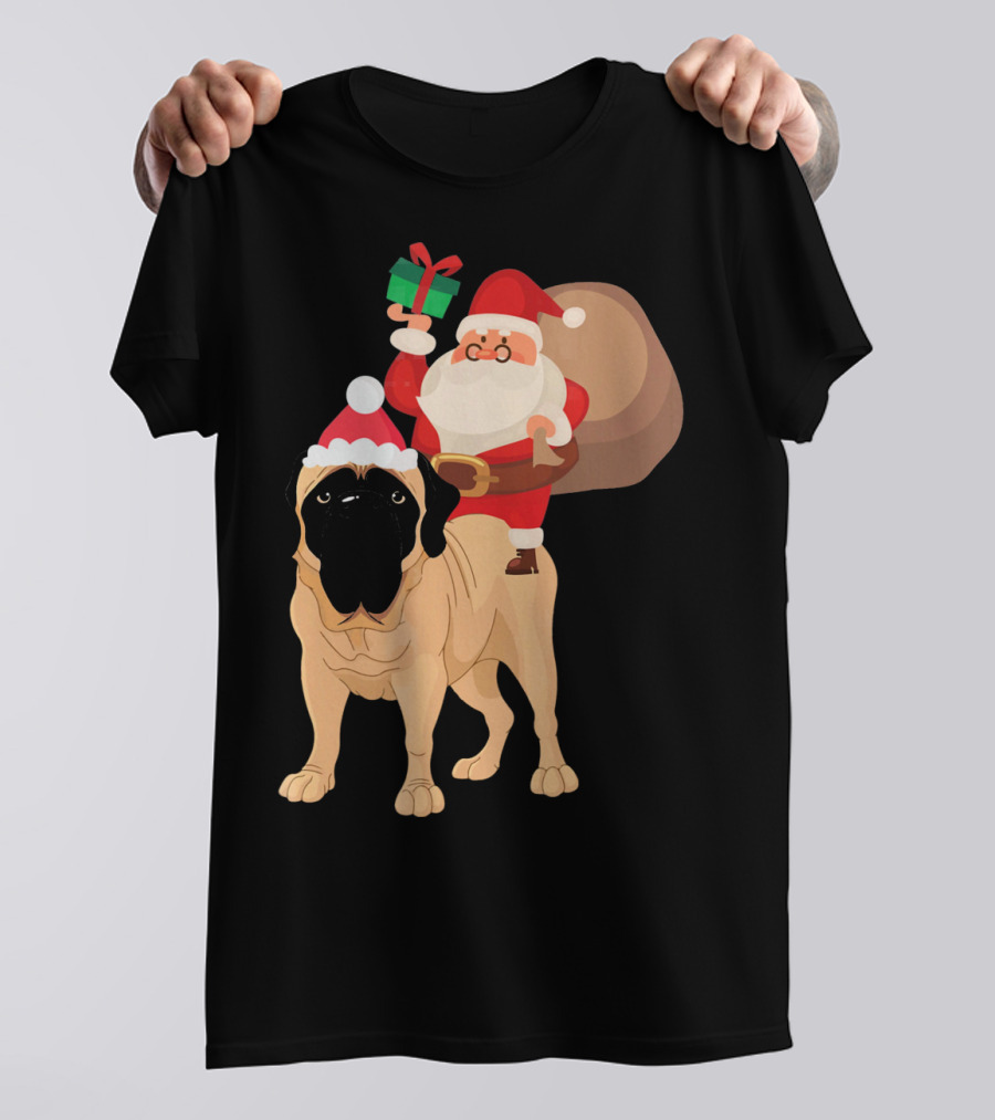 Santa Riding English Mastiff Christmas Gift Holiday T-Shirt