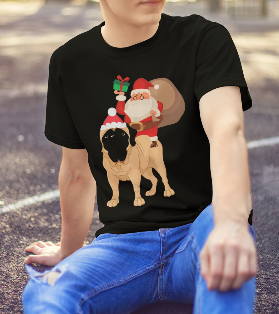Santa Riding English Mastiff Christmas Gift Holiday T-Shirt