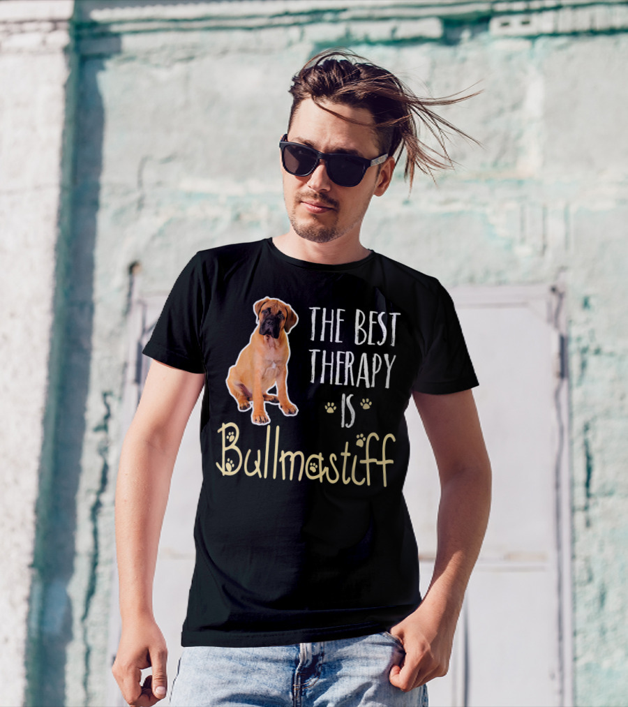 The Best Therapy Is Bullmastiff Dog With Paw Prints T-Shirt