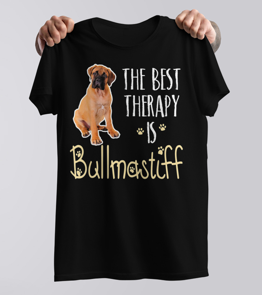 The Best Therapy Is Bullmastiff Dog With Paw Prints T-Shirt
