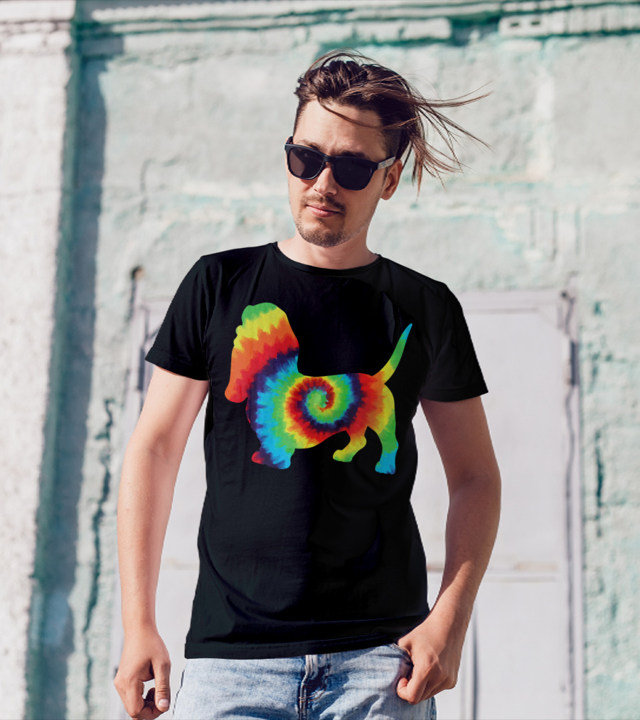 Retro Tie Dye Basset Hound Puppy Dog T-Shirt