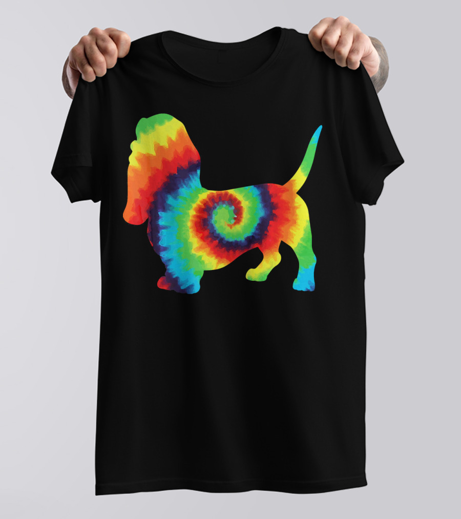 Retro Tie Dye Basset Hound Puppy Dog T-Shirt