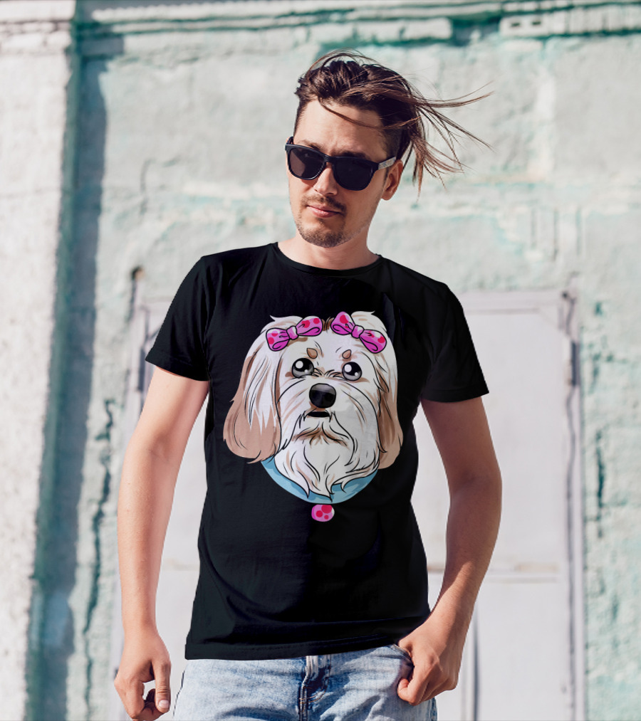 Havanese Dog With Pink Bows And Collar T-Shirt