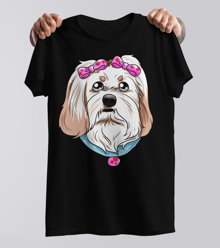 Havanese Dog With Pink Bows And Collar T-Shirt