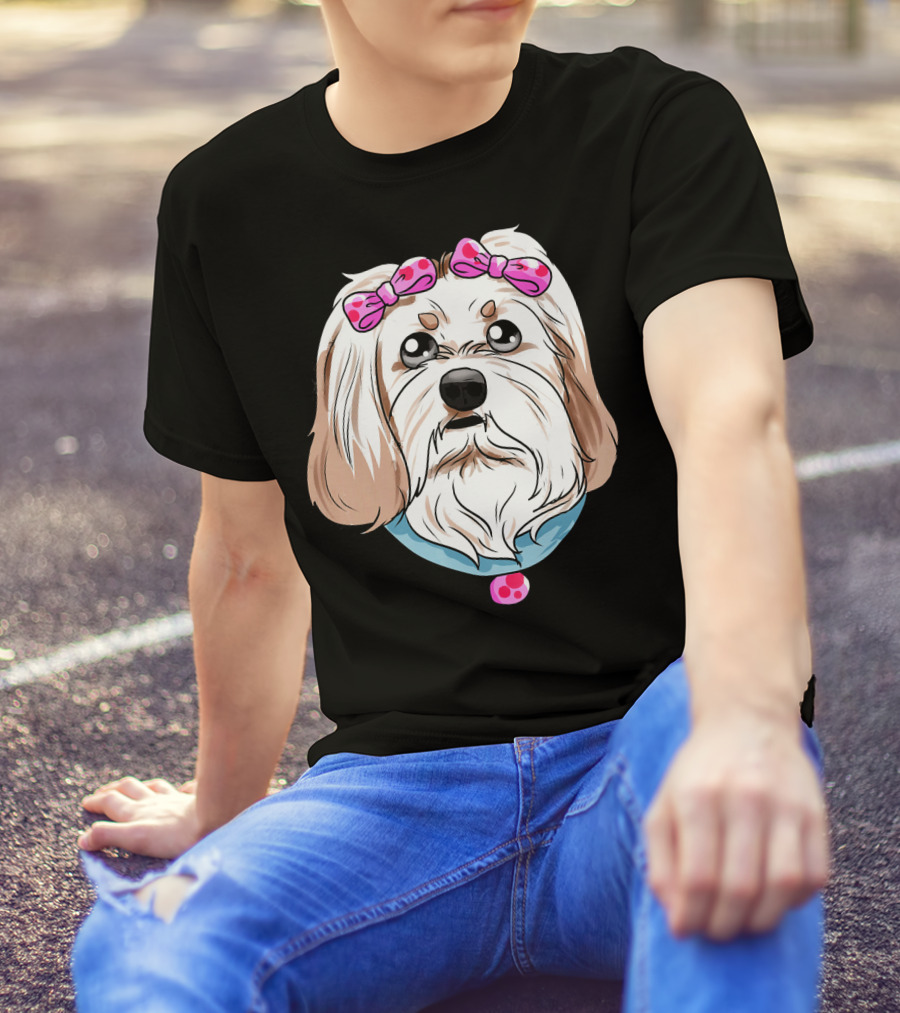 Havanese Dog With Pink Bows And Collar T-Shirt
