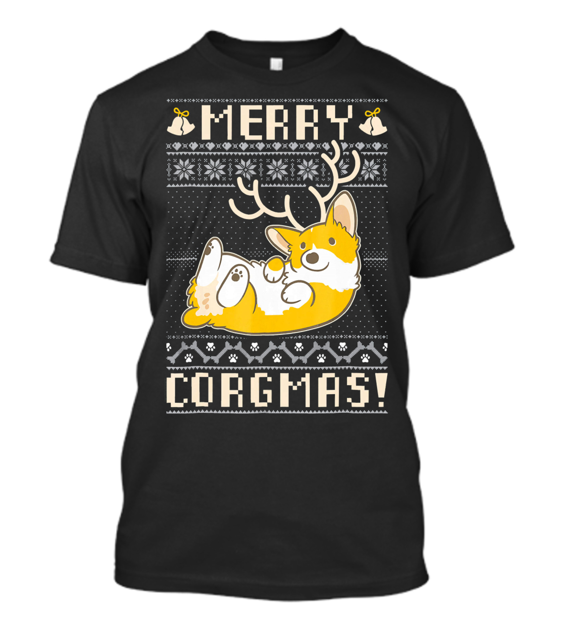 Merry Corgmas Corgi With Antlers And Holiday T-Shirt